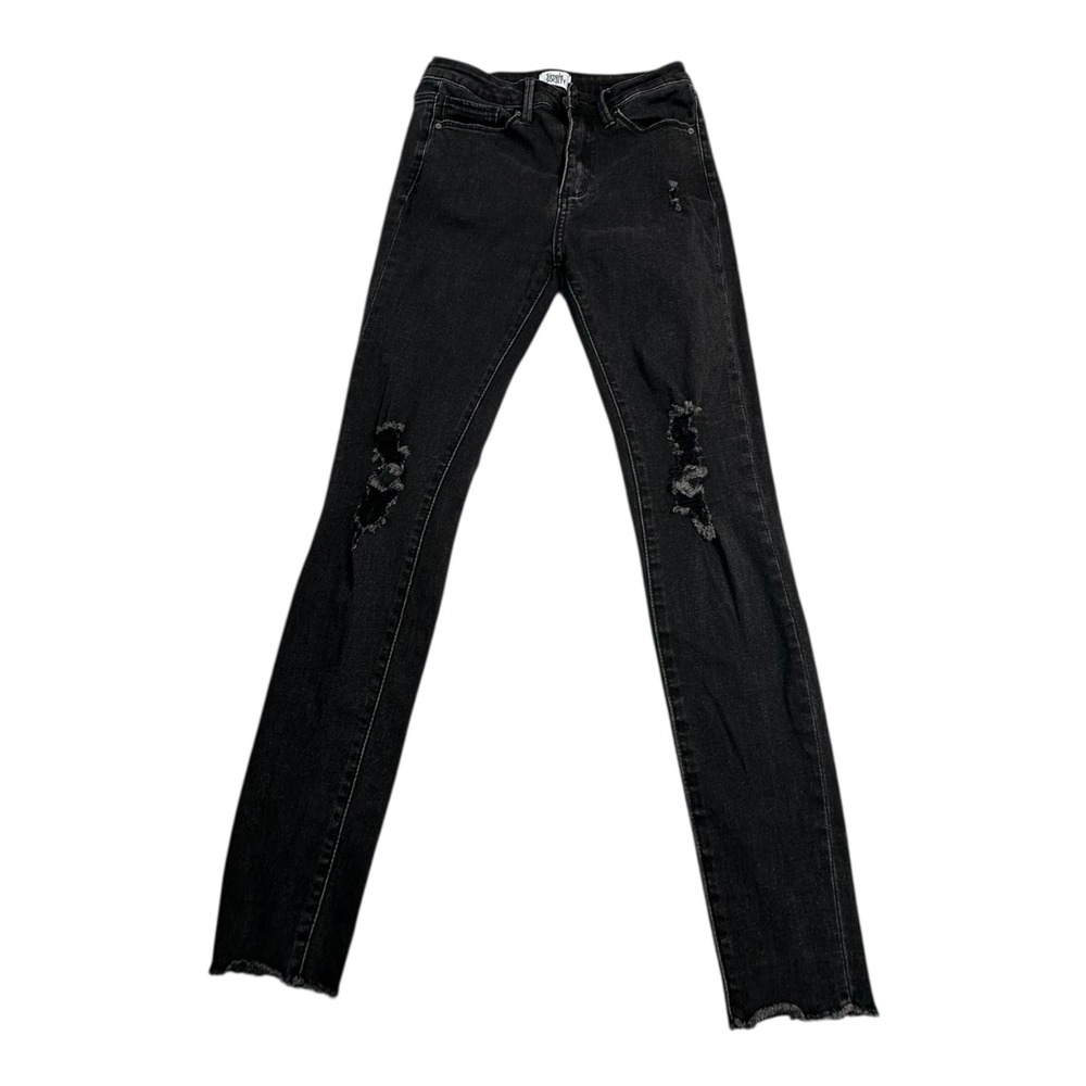 Simple Society Black Distressed High Rise Skinny Jeans Size 3 26 Raw Hem